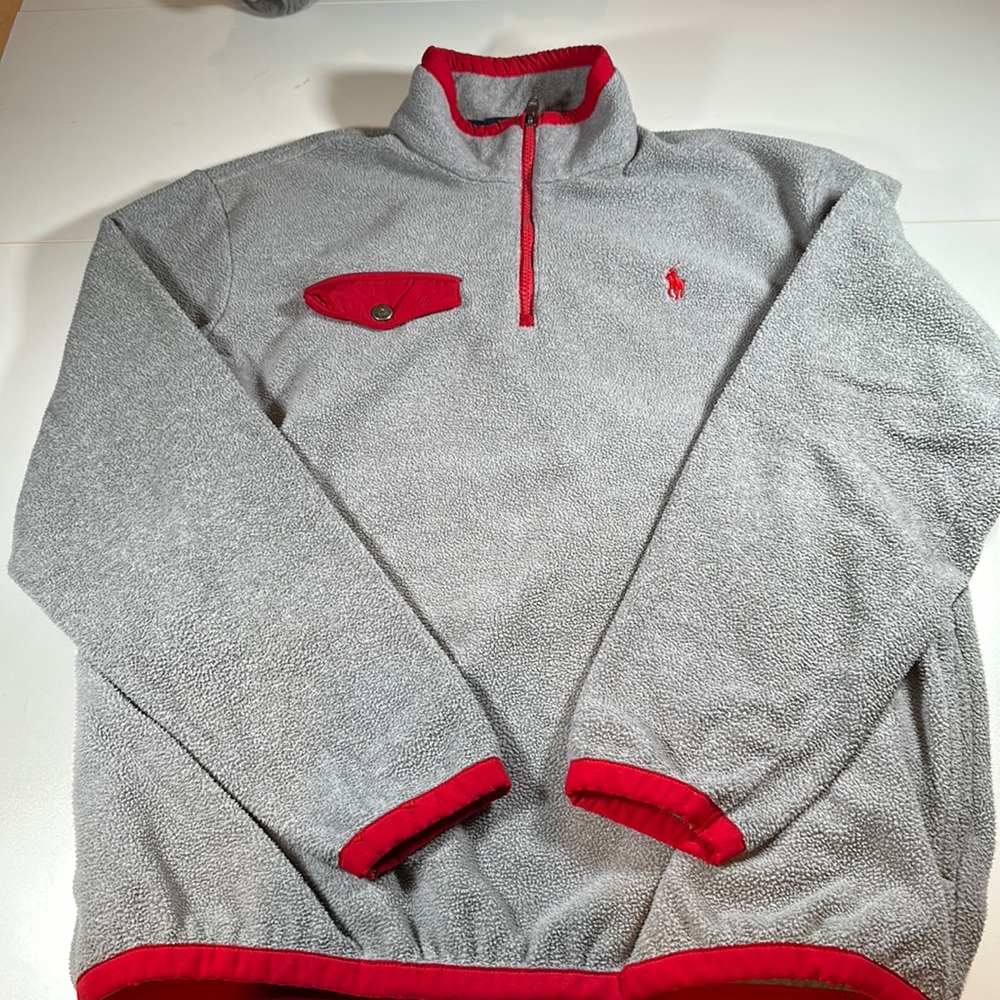 Men’s Polo Ralph Lauren 1/4 zip Polar Fleece Pullover Gray Red sz L